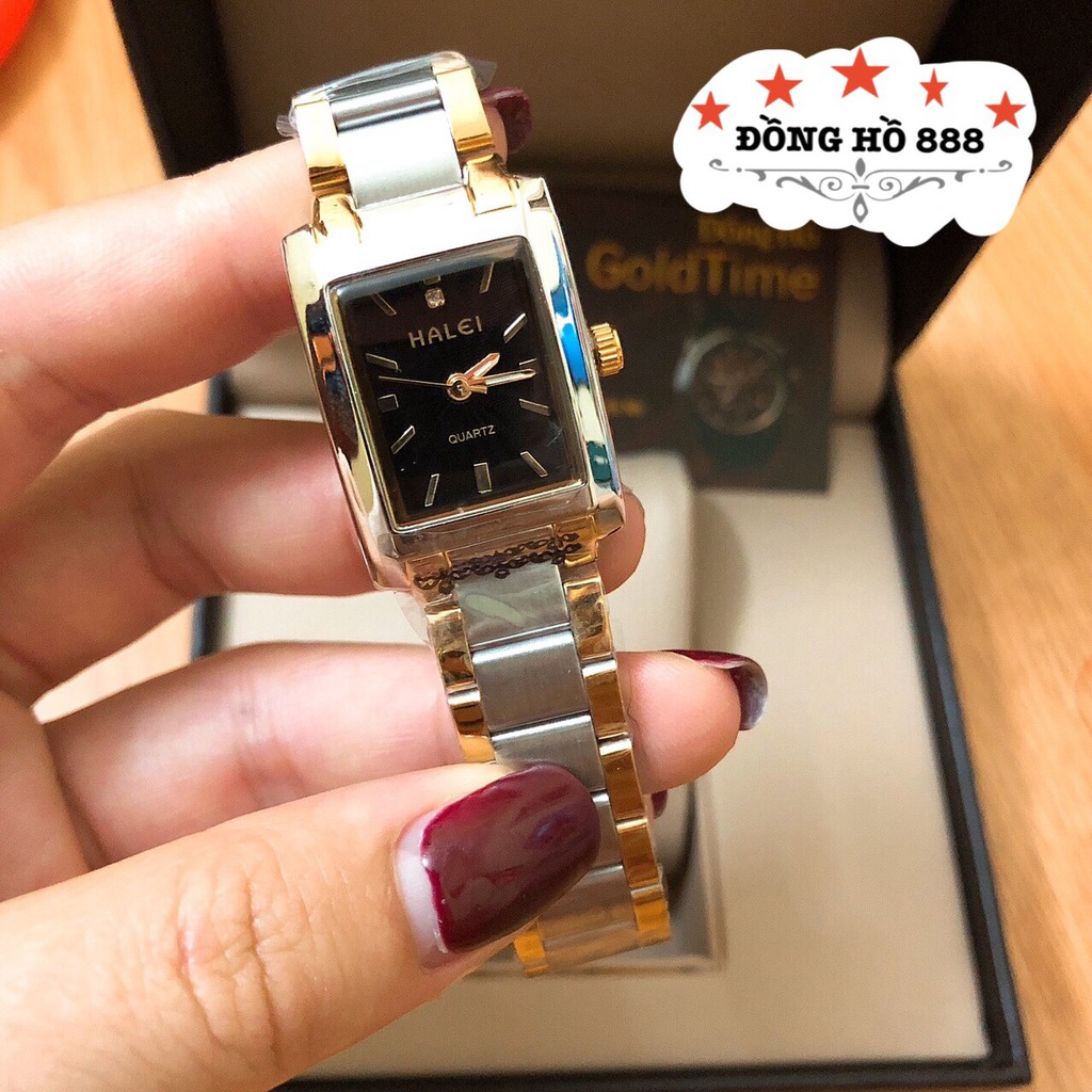 Đồng hồ nữ HALEI máy Nhật chính hãng dây đờ mi mặt vuông đen thép kim loại không gỉ không bay màu chống nước tuyệt đối | BigBuy360 - bigbuy360.vn