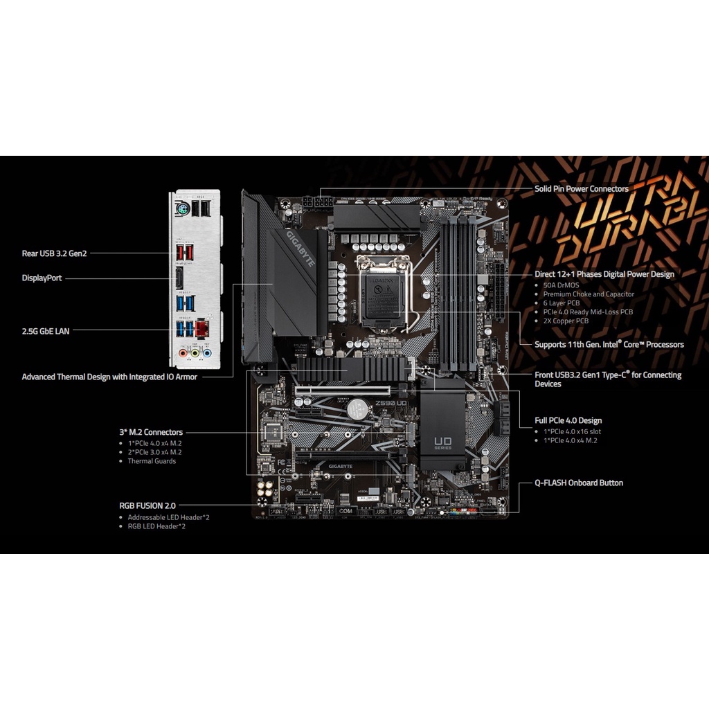 Mainboard bo mạch chủ Gigabyte Z590 UD AC (Intel) new chính hãng