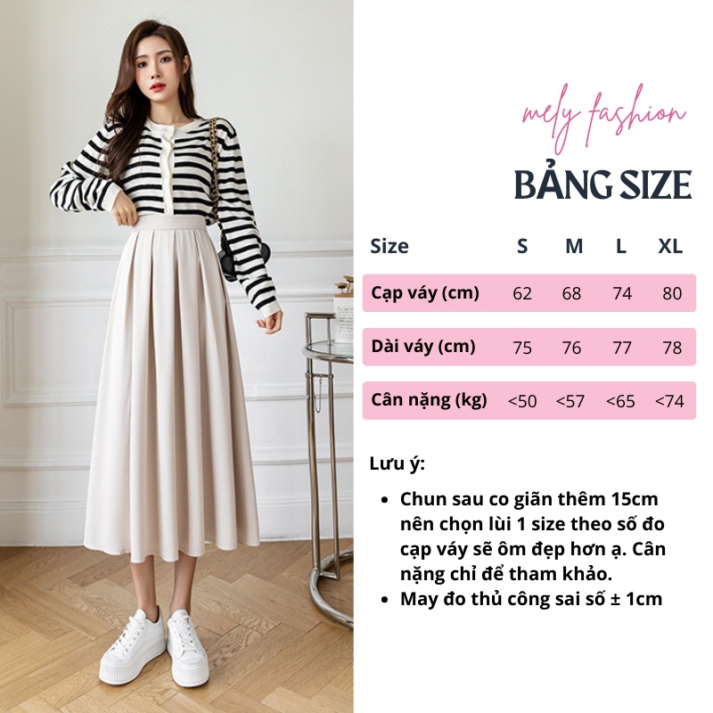 Chân váy Midi dáng dài ulzzang xếp ly công sở chun sau có BIGSIZE đi làm đi chơi chất tuyết mưa đứng form tôn dáng CV47
