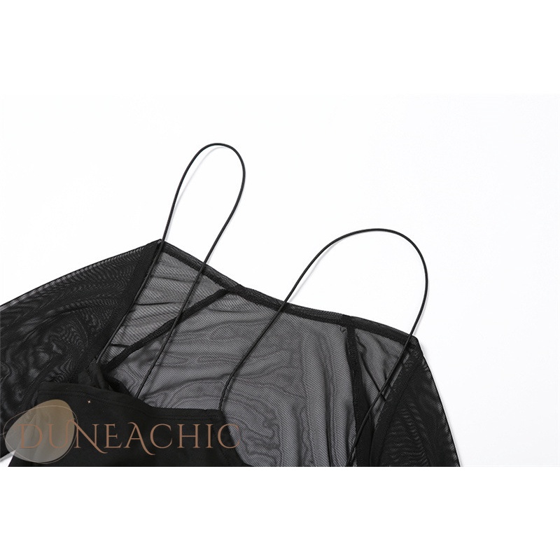 DUNEA Áo Thun Tay Phối Lưới Màu Trơn Thời Trang Cho Nữ