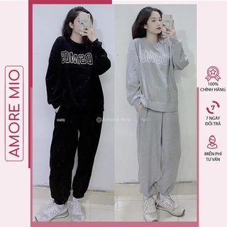 Set áo nỉ COSMOS phong cách Ulzzang tay bồng in chữ kèm quần dày dặn [Ảnh thật/Video] Set bộ Hàn Quốc