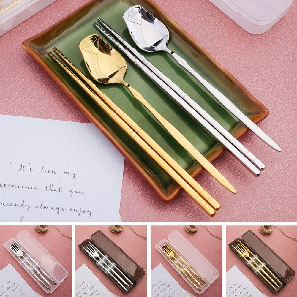 Bộ Muỗng Đũa Nĩa Bằng Thép Không Gỉ Hình Hoa Hồng