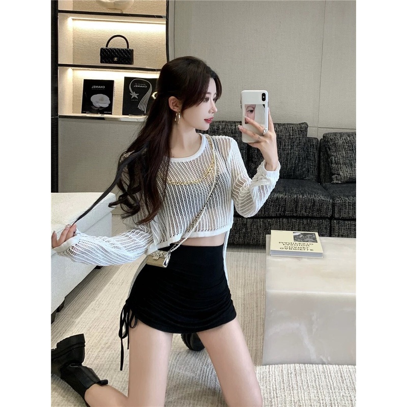 Cocory vn Áo Croptop Tay Dài Dáng Rộng Thời Trang Mùa Hè Quyến Rũ Cho Nữ