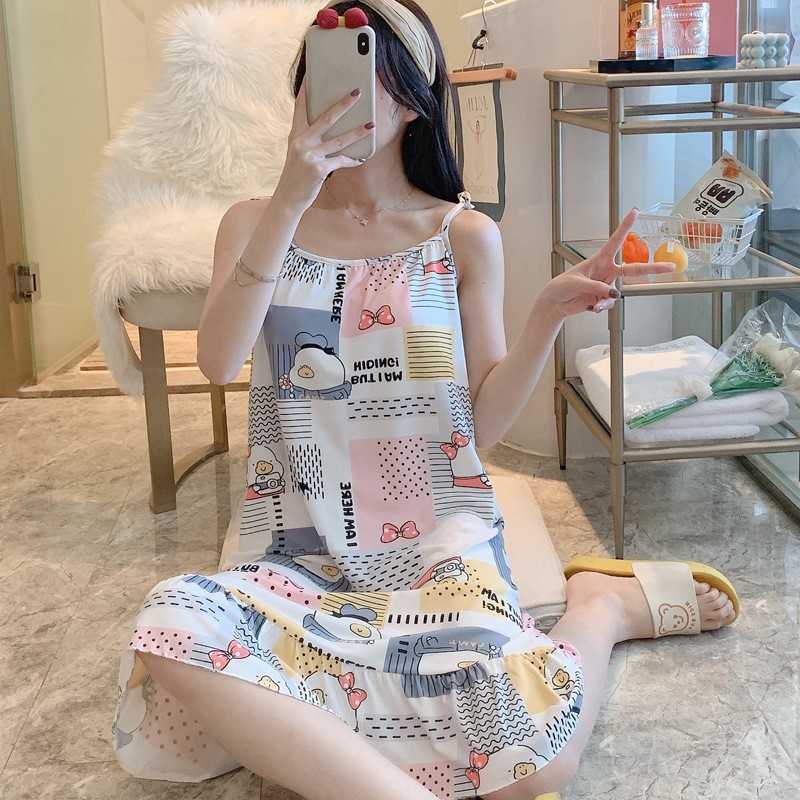 Váy mặc nhà, váy ngủ 2 dây sexy nữ,dễ thương, có đệm ngực
