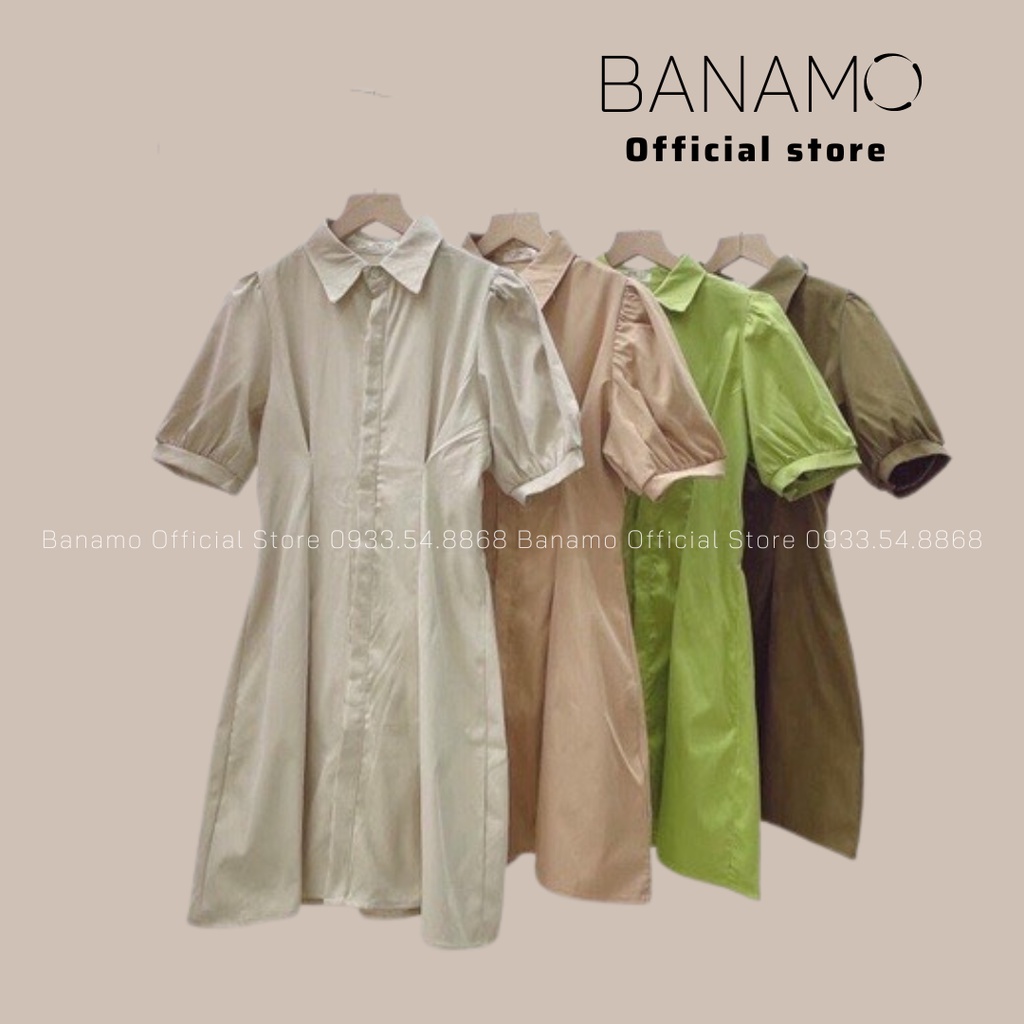 Đầm váy sơ mi tay bồng hàng thiết kế siêu đẹp thời trang Banamo Fashion  sơ mi tay bồng 5918