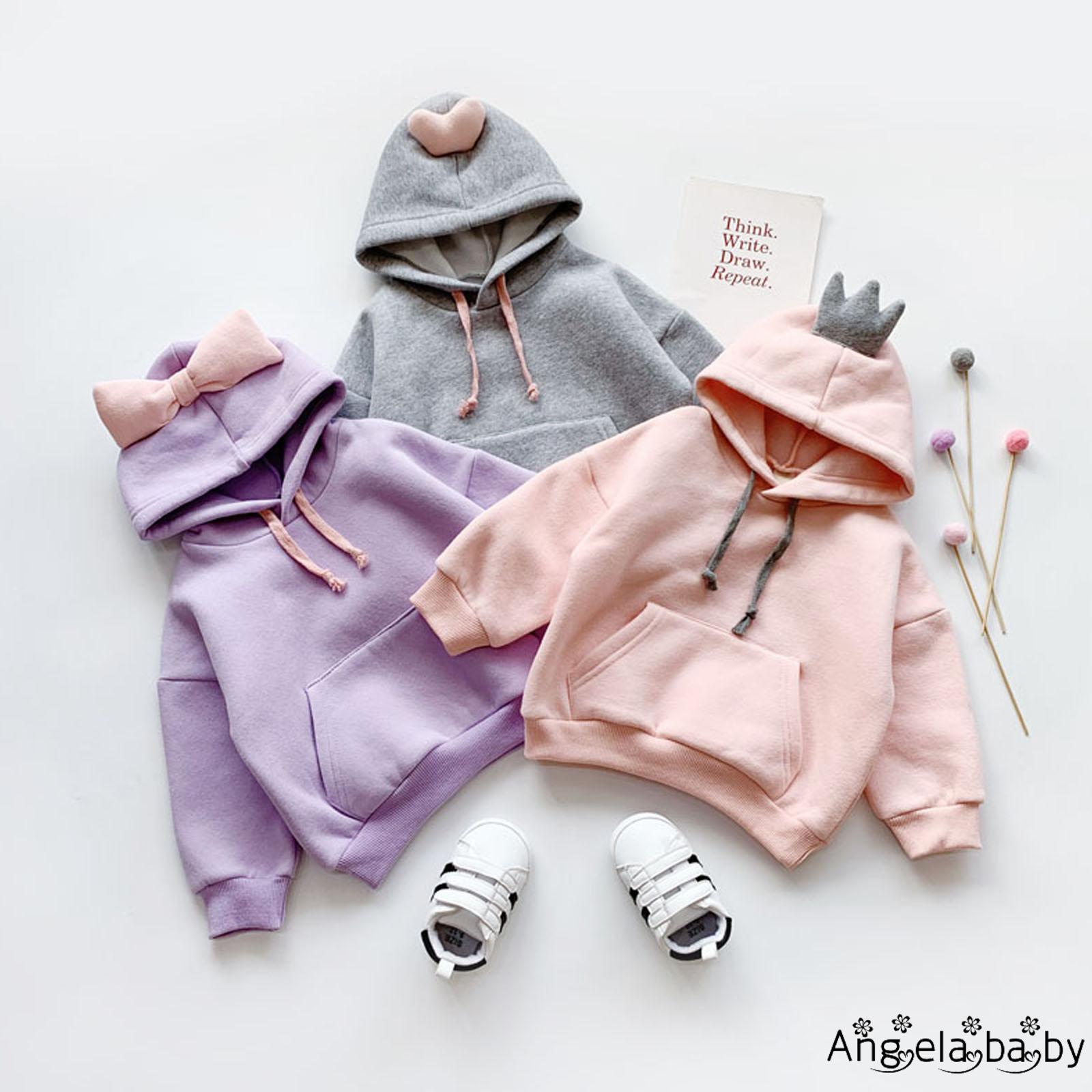 Áo Hoodies Có Nón Dài Tay Màu Trơn Thời Trang Cho Bé