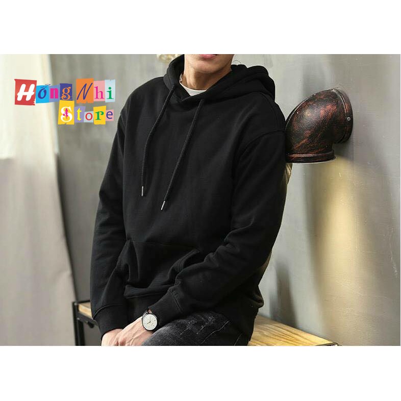 Áo Hoodie Trơn Màu Đen Cao Cấp Dáng Rộng Unisex Nam Nữ Mặc Được - MM