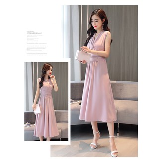 ĐẦM DÁNG DÀI PHỐI DÂY LƯNG XẾP LY - D569