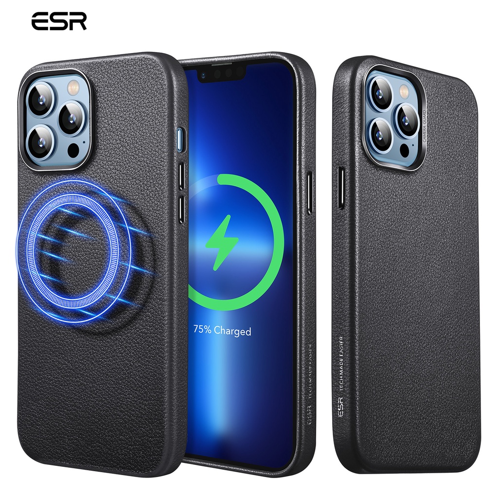 Ốp điện thoại ESR cho iPhone 13 /13 Pro Max chất liệu da thật từ tính bảo vệ toàn diện chống va đập