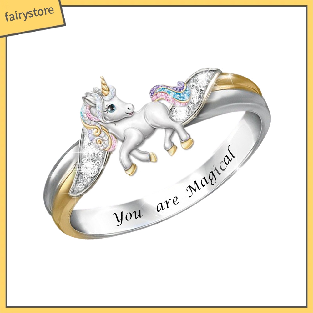 Nhẫn Hợp Kim Hình Unicorn Đính Đá Xinh Xắn