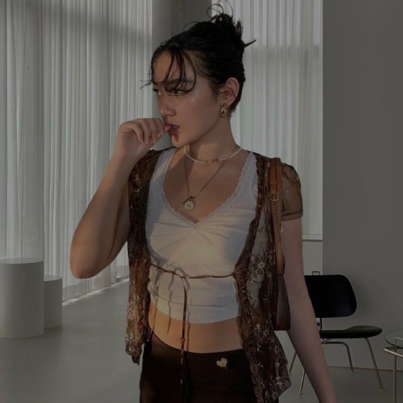 Áo Croptop Ren khoác ngoài ,Áo Lưới tay ngắn