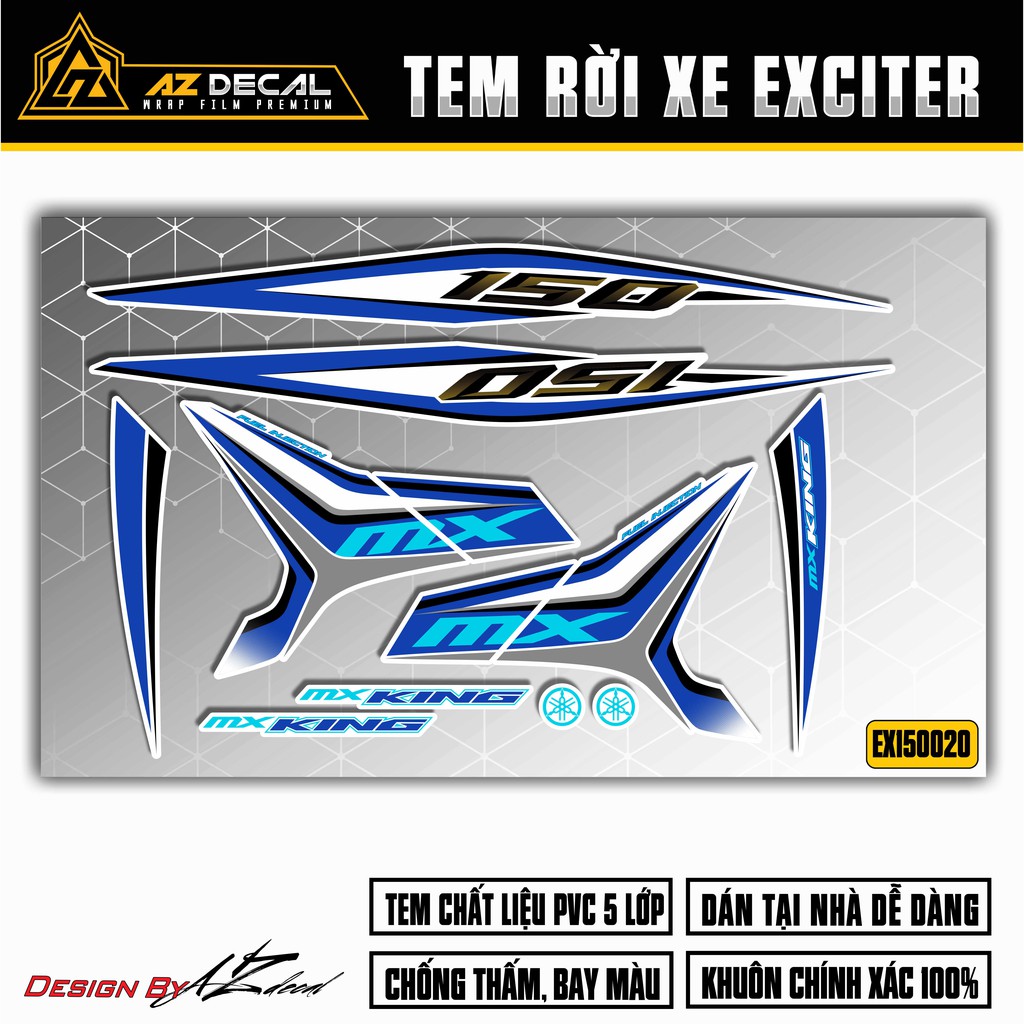 Tem Exciter 150 Mẫu MX King 03 | EX15020 | Tem Rời Ex 150 Dễ Dán Tại Nhà, Chống Nước, Chống Phai Màu