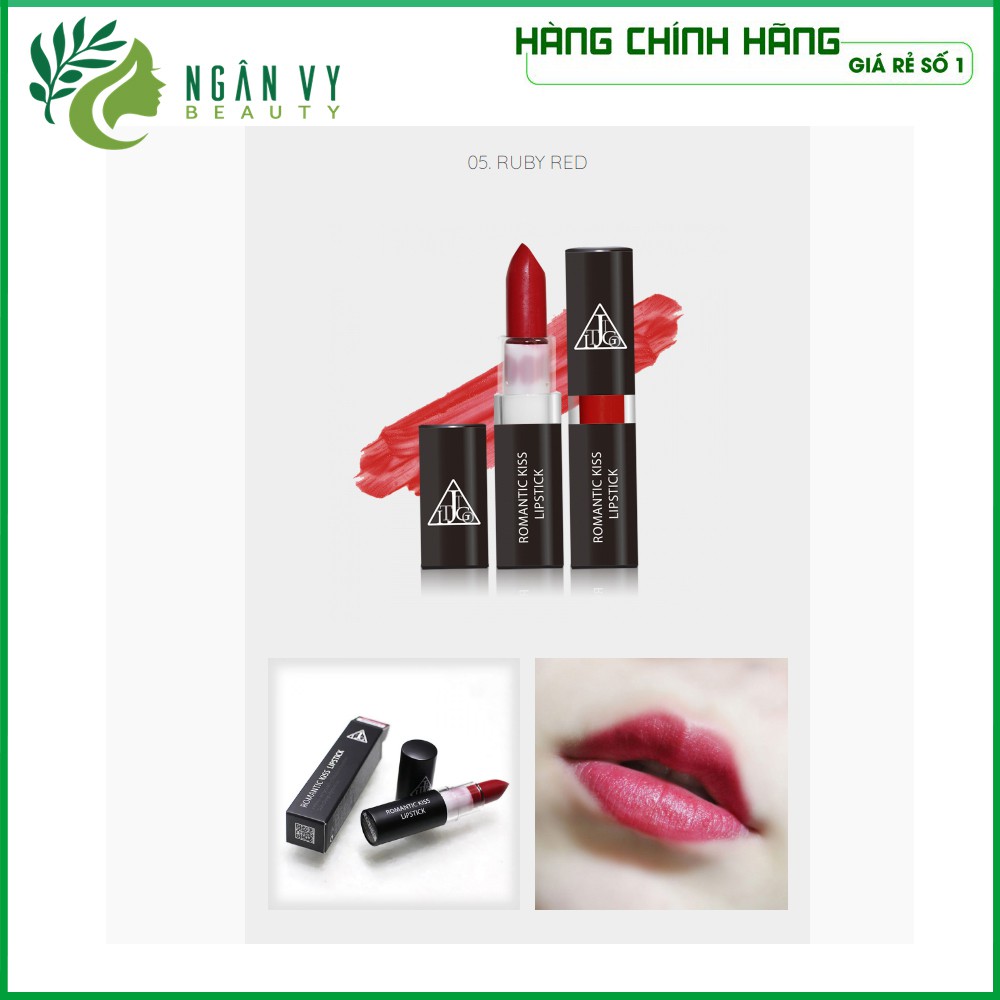 Son không chì lì mịn Hàn Quốc JIGOTT Romance Kiss Lipstick Số #5 màu đỏ mận Ruby Red 20g