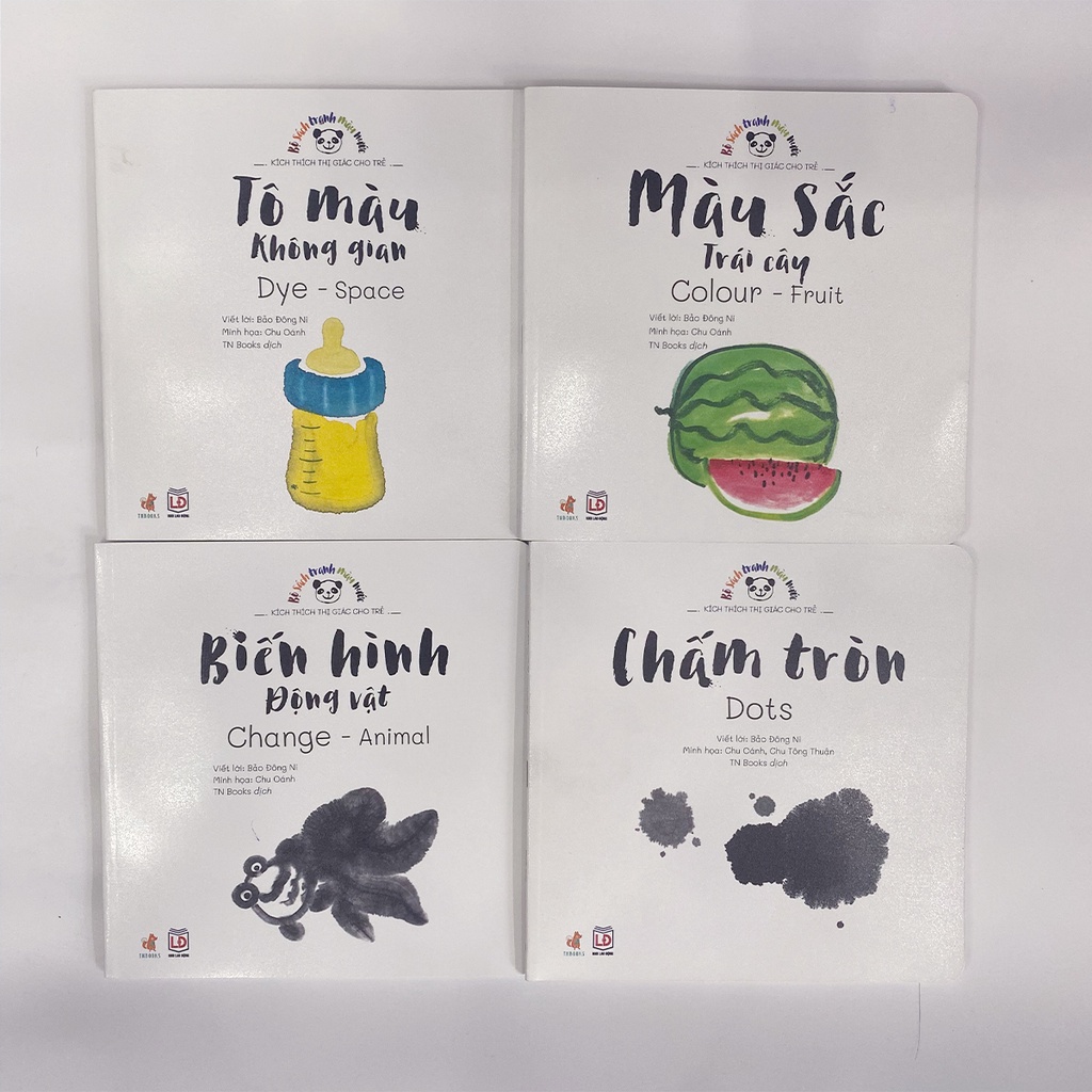 Sách Tương Tác - Bộ 4 Cuốn Sách Tranh Màu Nước Kích Thích Thị Giác Cho Trẻ (0-3 tuổi)