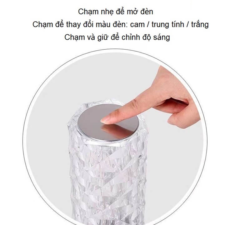 Đèn ngủ để bàn pha lê trang trí decor phòng cảm ứng chạm, Led RGB 16 màu sắc ánh sáng - Tặng kèm điều khiển từ xa