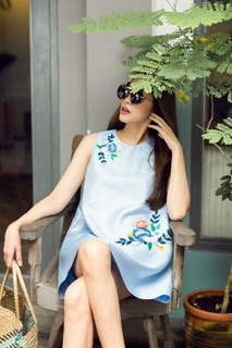 Đầm A xanh thêu