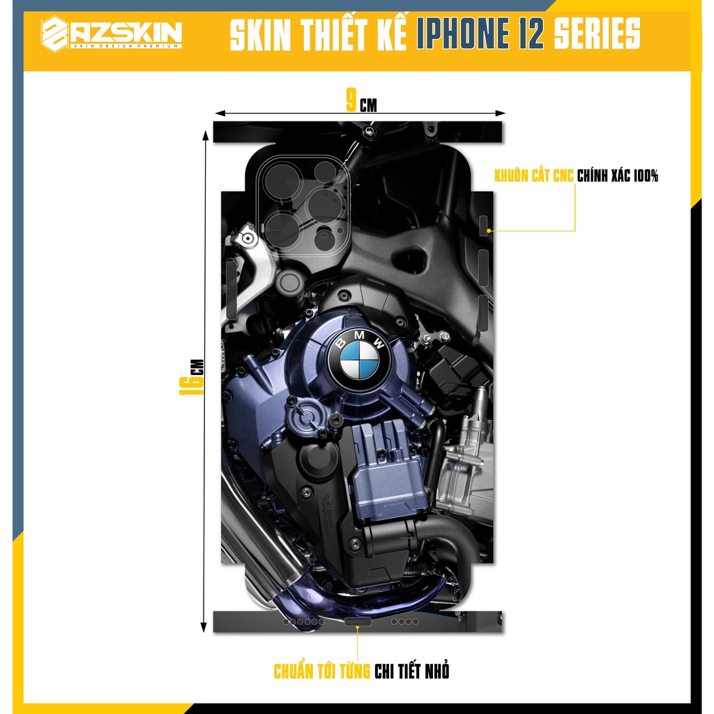 Miếng Dán IPhone 12Mini - 12 Pro Max Động Cơ BMW Độc Lạ |SK_IPDL07| Film Oracal Chính Hãng, Dán Full Lưng Viền IPhone