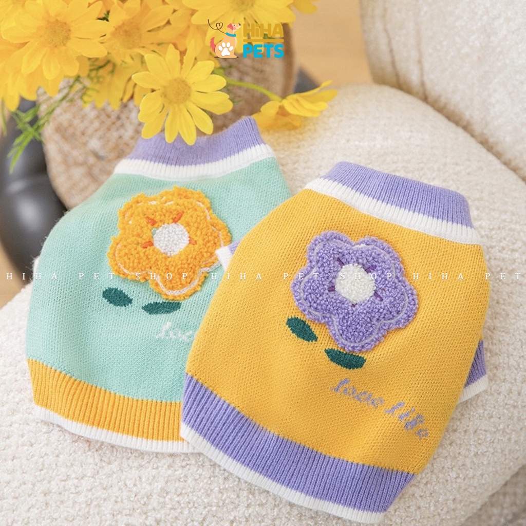Áo Len Cho Cho Mèo Hình Hoa Hihapet, Áo Lông Cừu Ấm Áp Mùa Đông Cho Thú Cưng Phong Cách Hàn Quốc