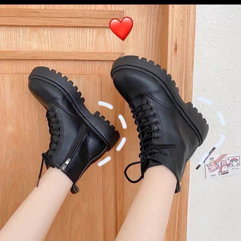 Bốt Nữ Học Sinh Ulzang Kéo Khoá Cao Cấp - giày boots nữ cổ lửng dáng xinh