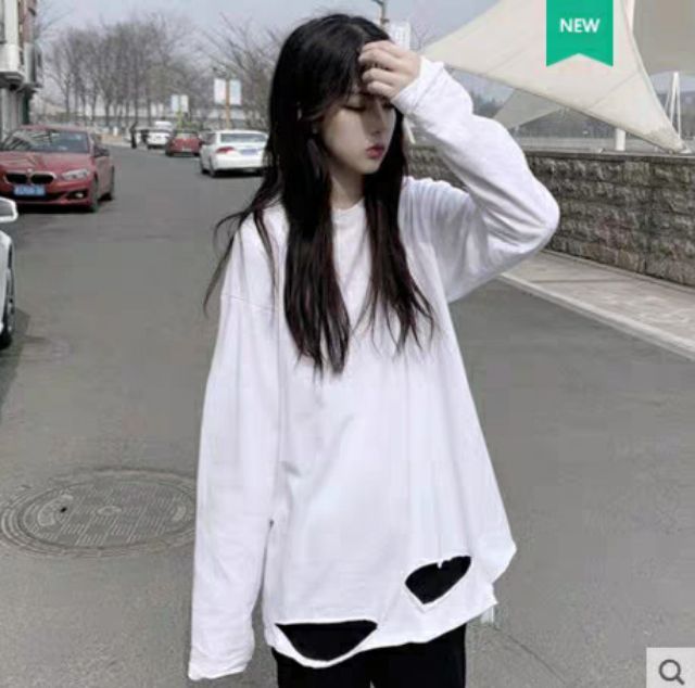 (Có sẵn) Áo thun dài tay 100% cotton unisex rách gấu layer hip hop | BigBuy360 - bigbuy360.vn