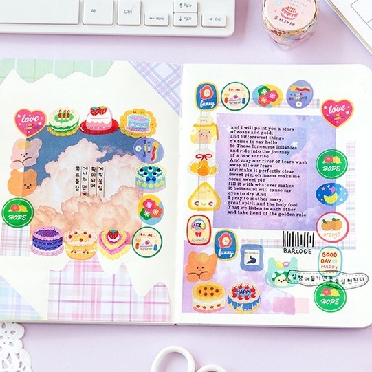 Cuộn băng keo nhãn dán washi họa tiết hoạt hình độc đáo sáng tạo dùng để trang trí