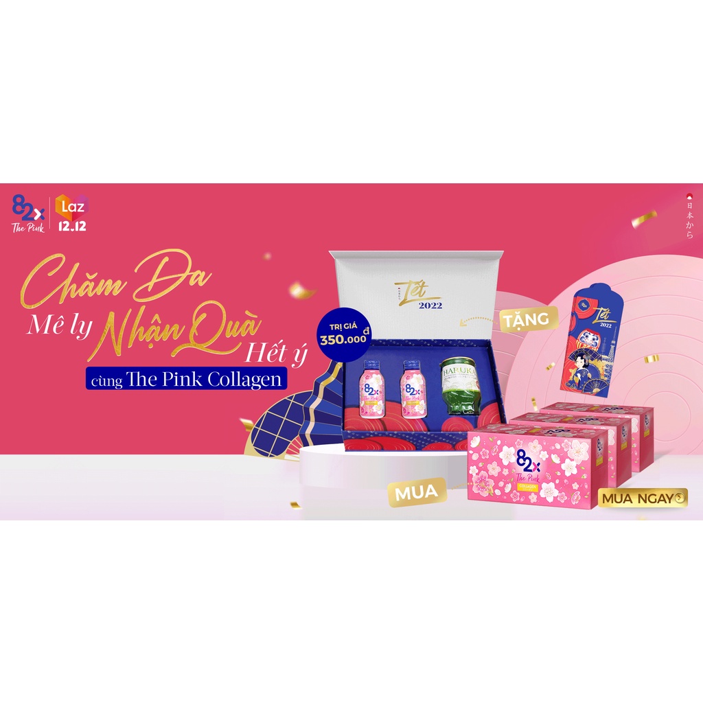 (Combo 3 Hộp -tặng kèm hộp quà) 82X The Pink Collagen 100ml,1000mg Collagen Nước Uống Đẹp Da Tràn Năng Lượng Từ Nhật Bản