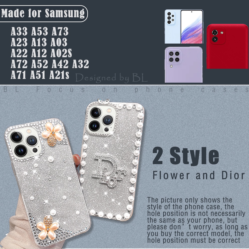 Ốp Điện Thoại Samsung A33 A52S A53 A73 A23 A13 A03 A22 A12 A02S A72 A52 A42 A32 A71 A51 A21S Hình Hoa Đính Đá Và Ngọc Trai Cho