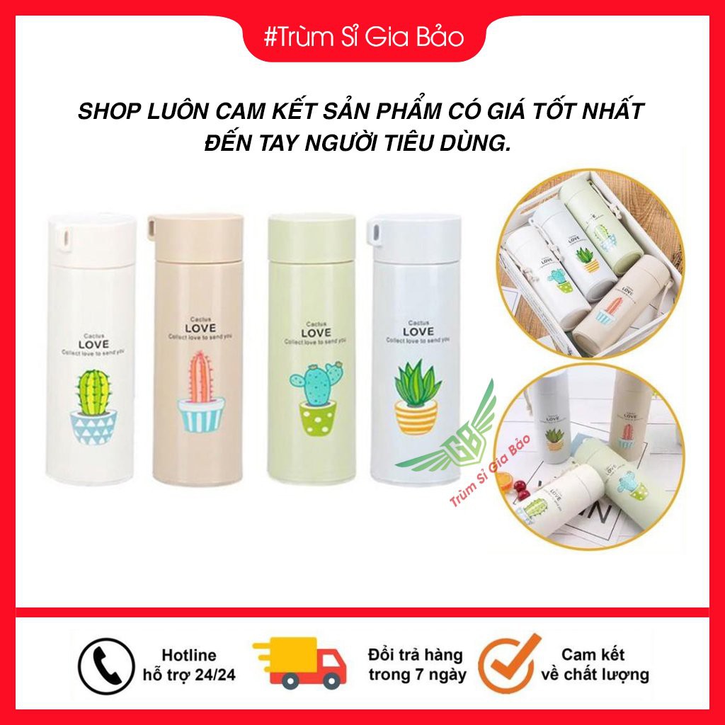 Bình đựng nước lõi thủy tinh họa tiết xương rồng dễ thương dung tích 450ml. | BigBuy360 - bigbuy360.vn