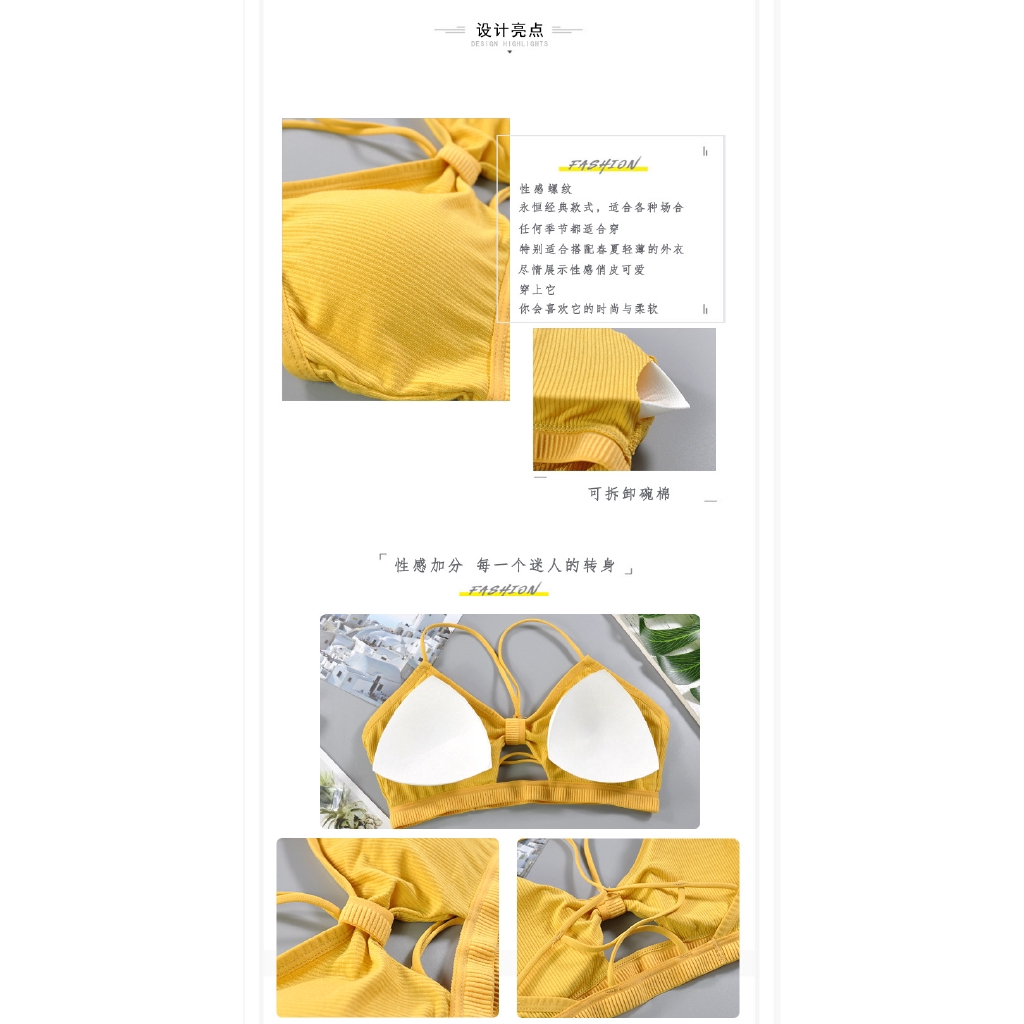 Women's fashion cut-out solid color suspender bra