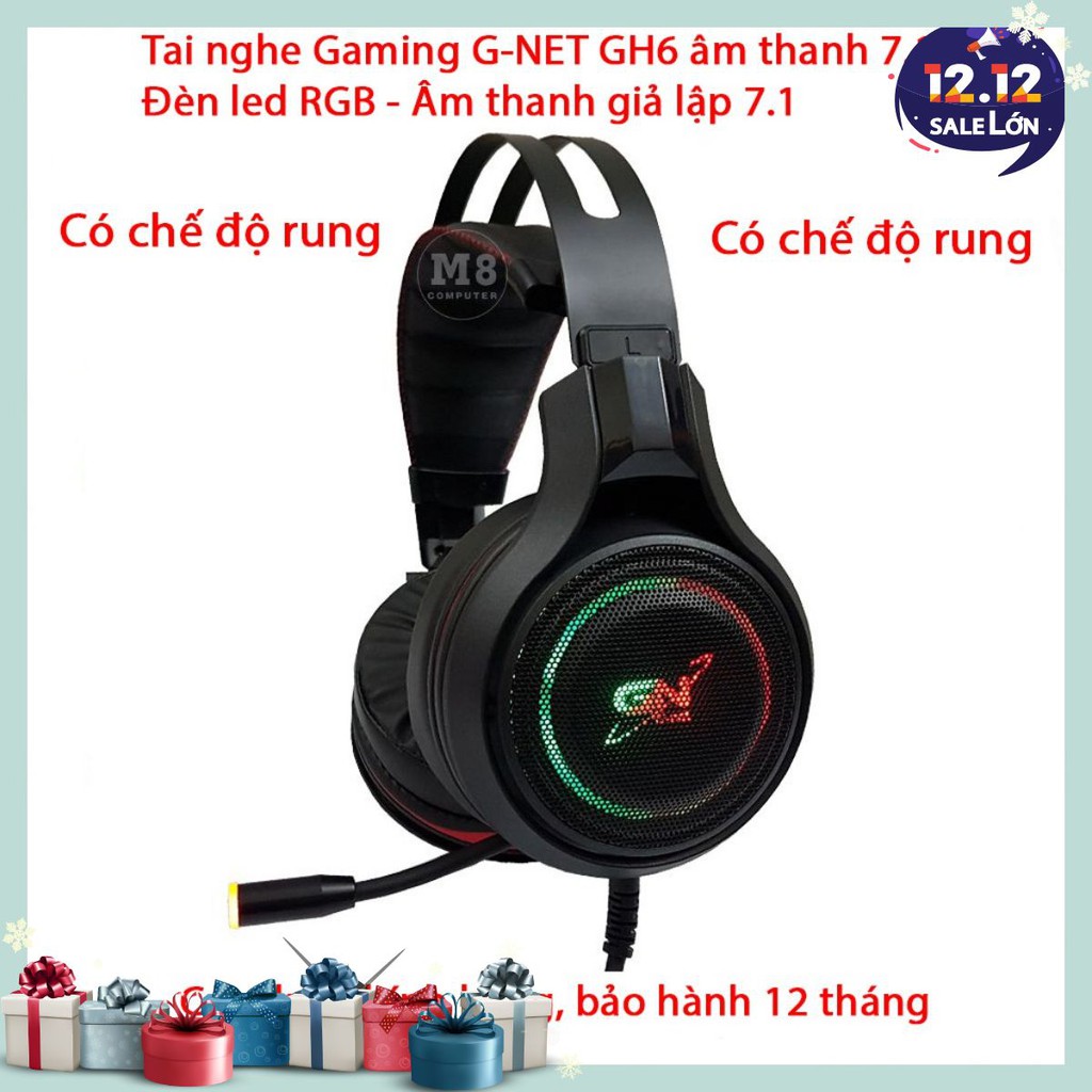 Tai nghe Gaming G-Net GH6 PLUS 7.1 - Có Rung - Cổng USB Led RGB - Âm thanh giả lập 7.1 - Bảo hành 12 tháng - Lỗi 1 đổi 1