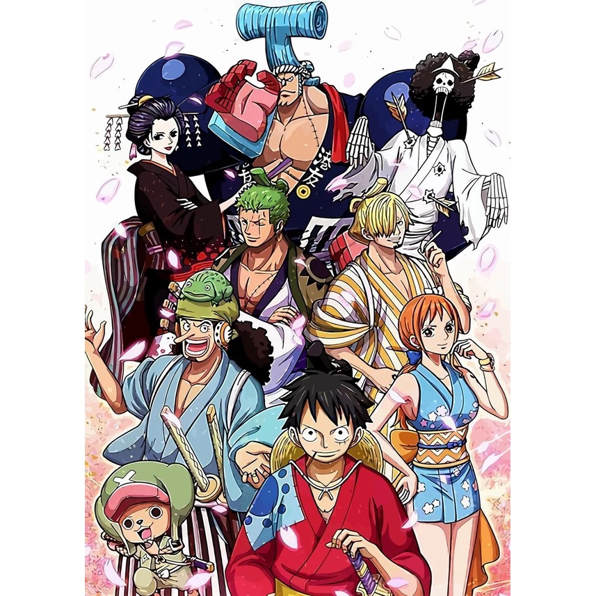 Bộ Tranh Vải Canvas Vẽ Tay DIY Hình Anime One Piece Nhật Bản