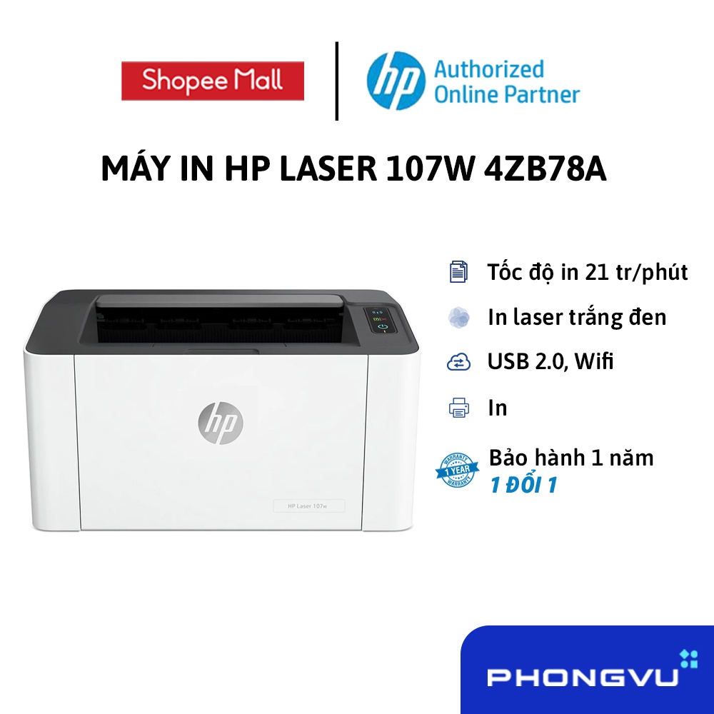 [Mã ELHP500 giảm 10% đơn 500K] Máy in HP Laser 107w 4ZB78A - Bảo hành 12 tháng