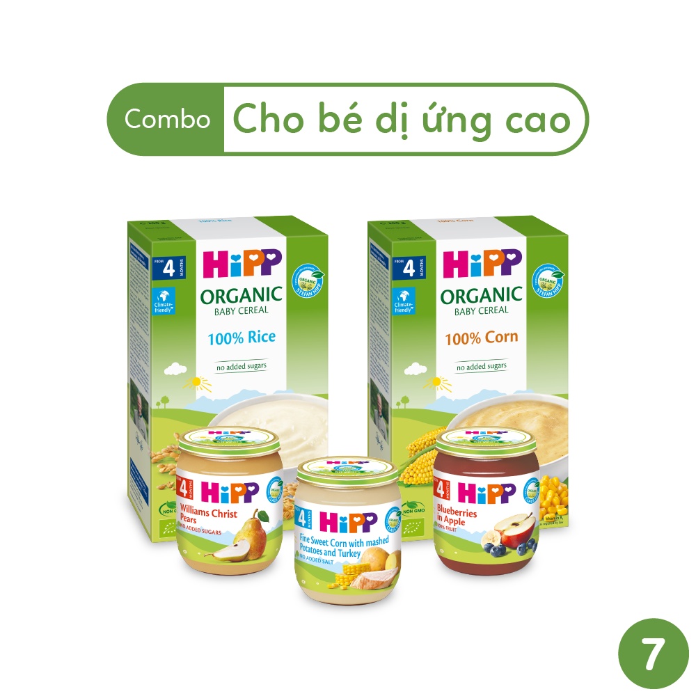 Combo ăn dặm HiPP Organic số 7: Dành cho trẻ dị ứng cao - Nhập khẩu châu Âu