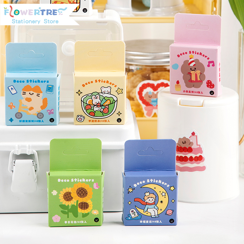 Flowertree Sticker Bộ 46 cái nhãn dán trang trí sổ sách/vật dụng dễ thương