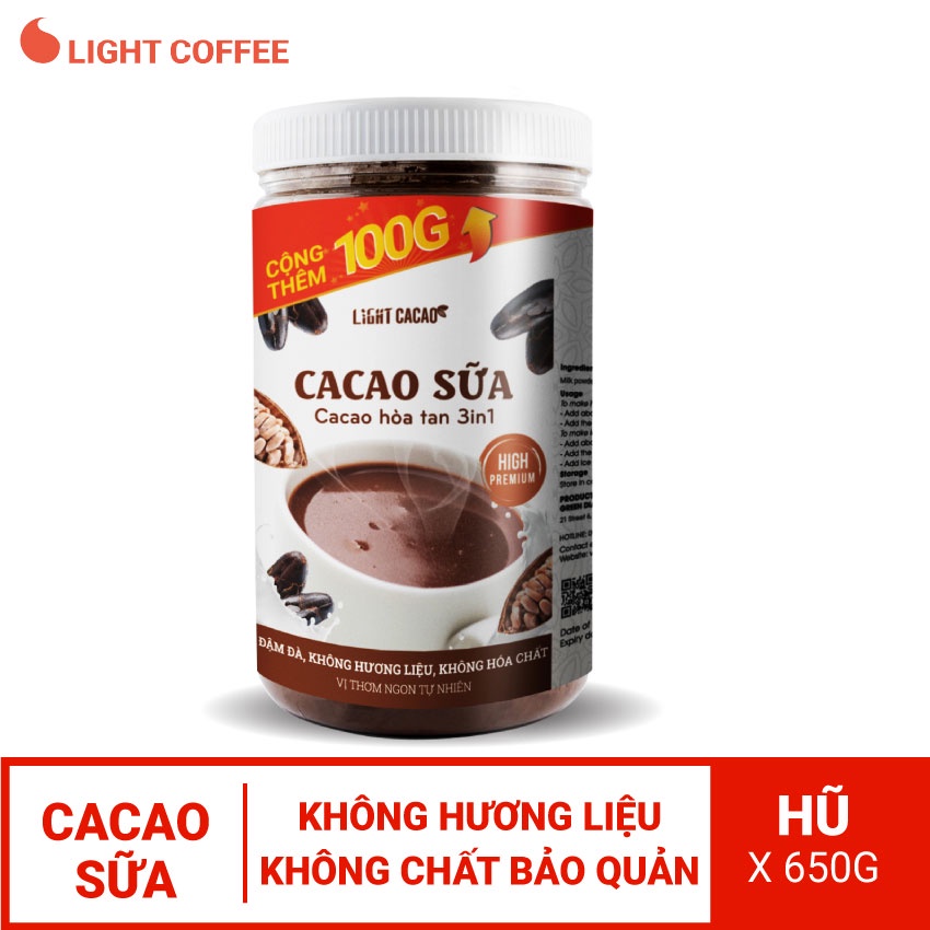 [Mã BMBAU50 giảm 7% đơn 99K] Cacao sữa hòa tan 3in1 Light Coffee, hũ 650g vị đậm đà, không hương liệu