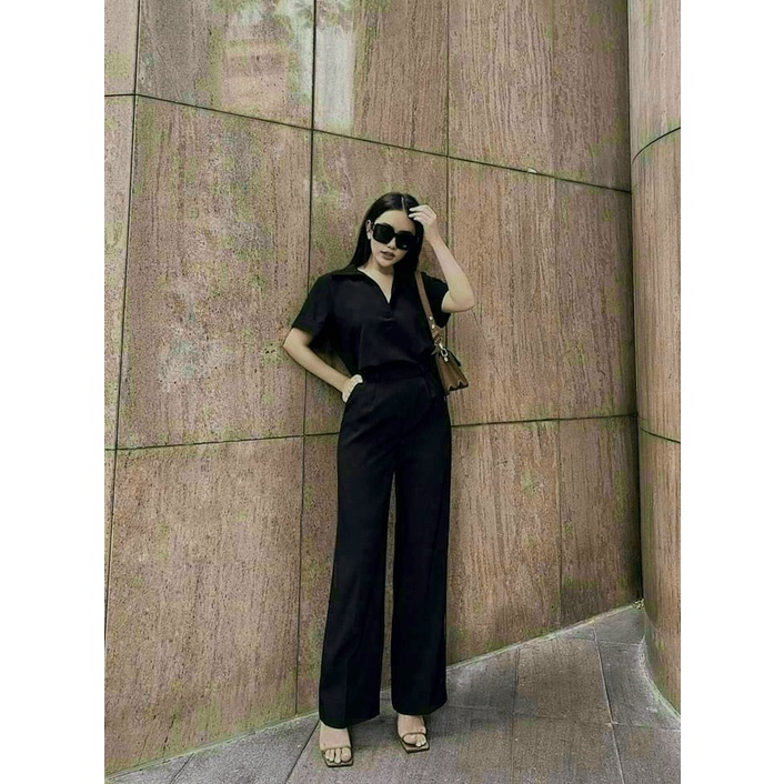 (Free Ship) SÉT TUYẾT MƯA CỰC SANG CHẢNH THIẾT KẾ ÁO SƠ MI CỔ V KHÔNG CÚC PHỐI QUẦN ÂU CÙNG MÀU MẪU Y HÌNH MẶC CÔNG SỞ C