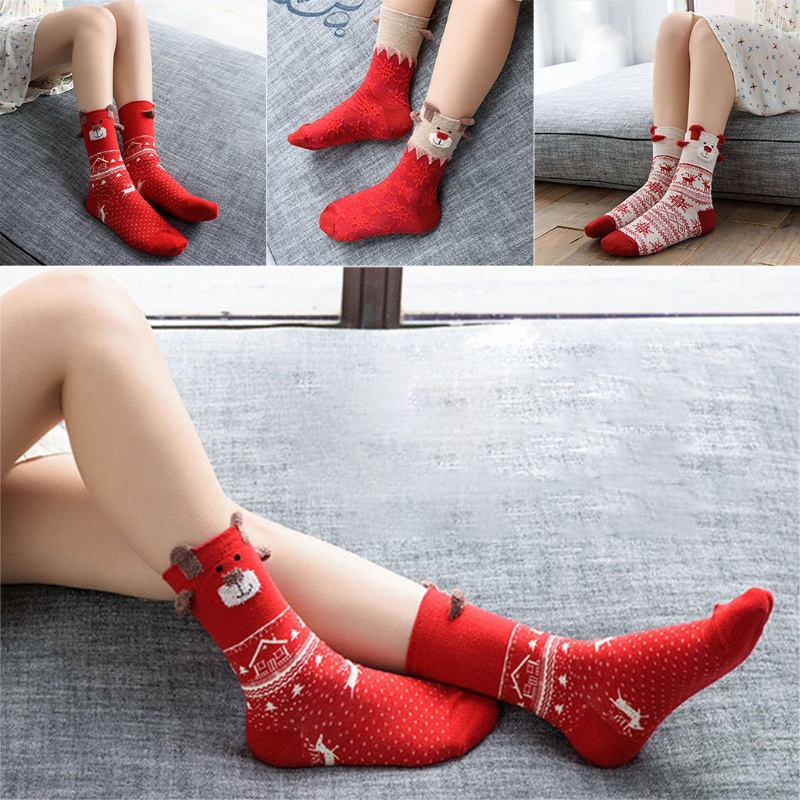 Vớ Ống Bắp Chân Giữ Ấm Họa Tiết Tuần Lộc Giáng Sinh Dễ Thương Cho Nữ