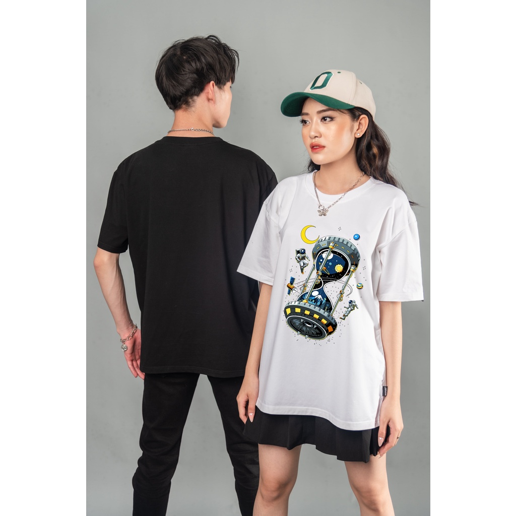 Áo Thun đen trắng tay lỡ NIGUST Hourglass N111 vải cotton cao cấp 4C Fullbox