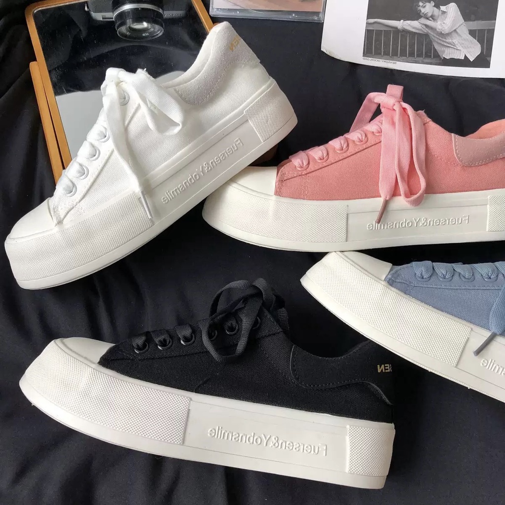Giày thể thao nữ đế bánh mì, giày sneaker độn đế dáng basic dễ phối đồ