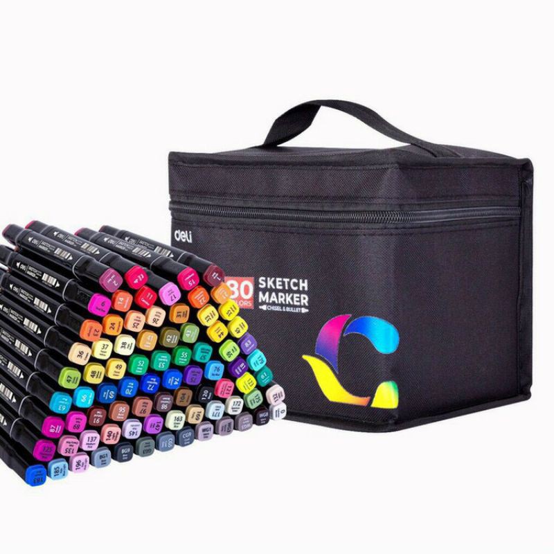 💕Bút màu marker chuyên nghiệp Deli-60Màu - kèm túi vải - 70806