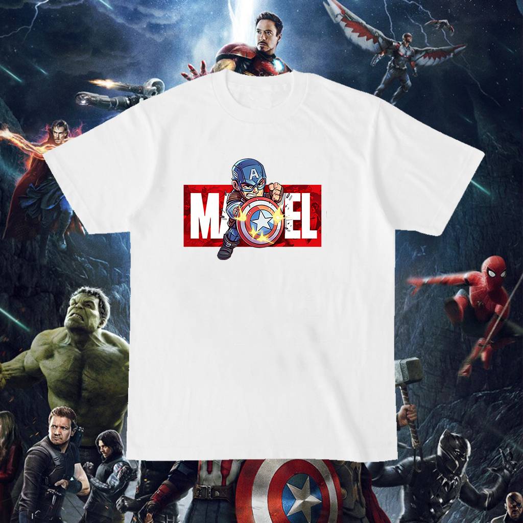 Áo thun tay ngắn cổ tròn dáng rộng in hình Captain America Marvel thời trang cho nam và nữ