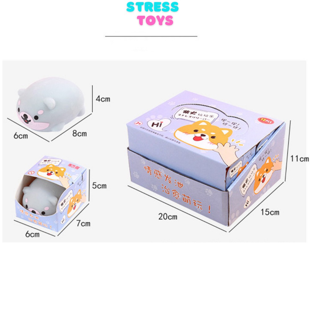 Squishy chó shiba đồ chơi xã stress mochi silicon màu vàng trắng xanh