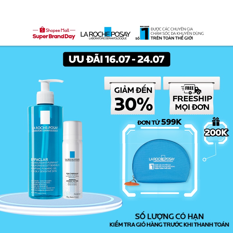 Bộ sản phẩm làm sạch và bảo vệ da dầu nhạy cảm La RochePosay Effaclar Gel