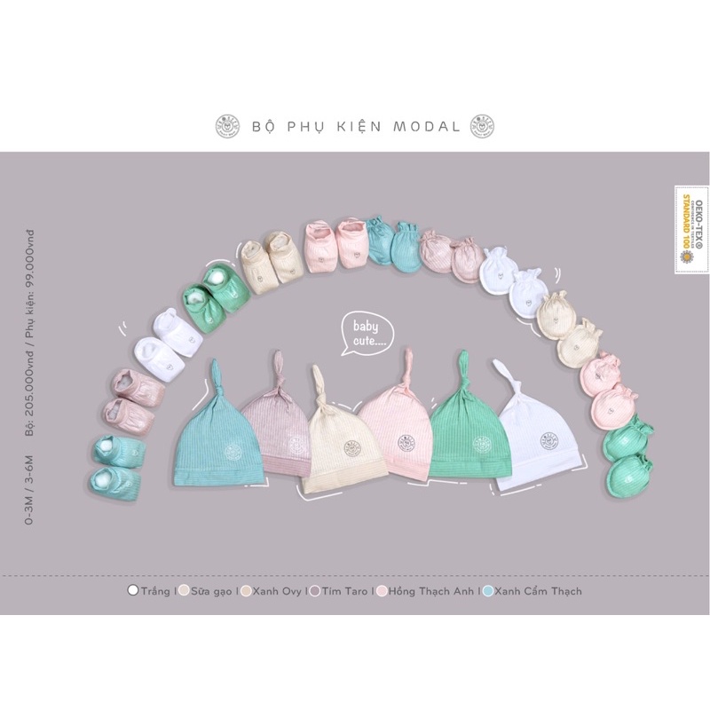 HRNEE chính hãng - Set mũ và bao tay bao chân sơi gỗ sồi cho bé sơ sinh