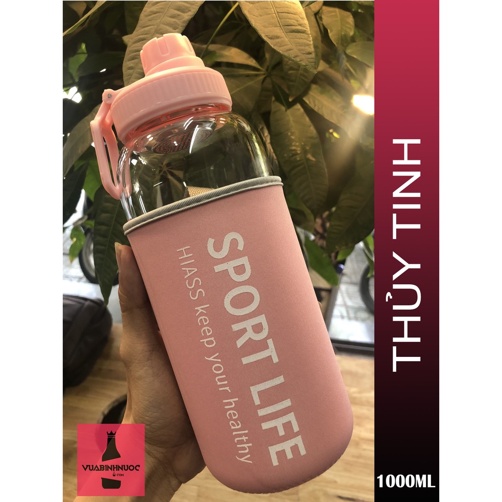 Bình thủy tinh SPORT LIFE 1000ml + túi chống sốc