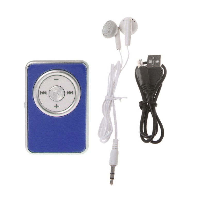 Máy nghe nhạc MP3 có kẹp mini hỗ trợ thẻ nhớ TF và SD có tai nghe và cáp USB