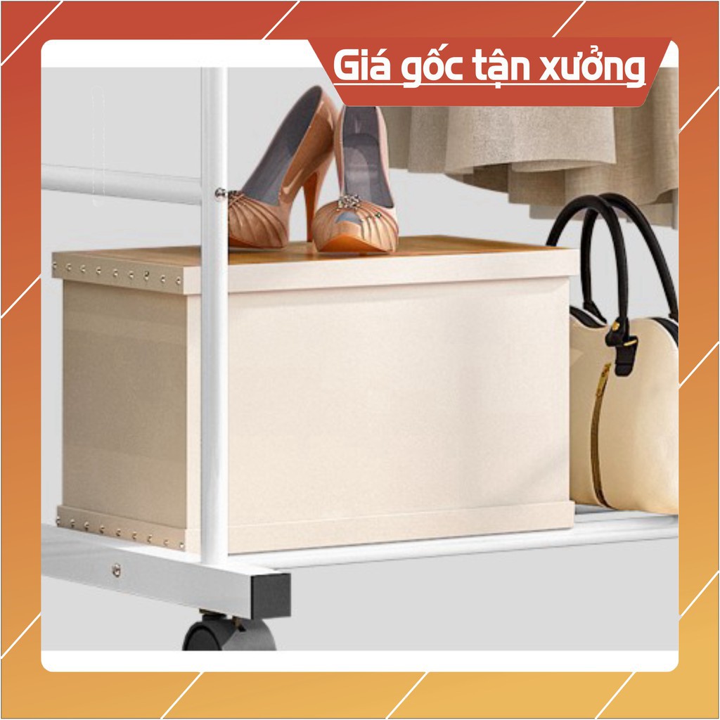 [ sale mùa hè] Giàn giá kệ treo quần áo đa năng giá đôi 3 in 1 có bánh xe 80cm .