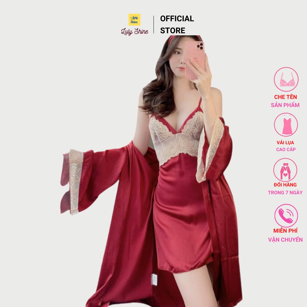 Sét áo choàng ngủ, váy ngủ lụa cao cấp đầm mặc nhà sexy quyến rũ V01
