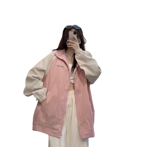 Áo khoác dù nữ 2 lớp cổ bẻ chất dù ngoại cao cấp lót dù logo thêu form dưới 75kg kiểu dáng thời trang Hàn Quốc