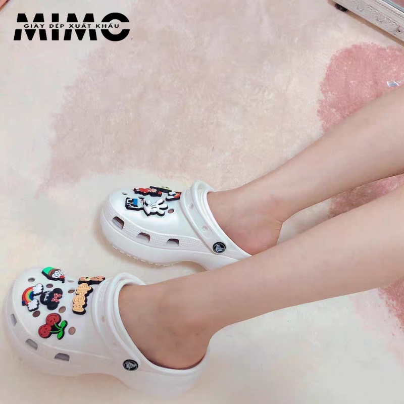 Sục Classic Đế Cao, Dép Sục Nhựa Đi Mưa Màu Trắng Siêu Êm Mềm Nhẹ, Bền Đẹp, Full box Cho Nữ - Tặng 10 jibit 2D